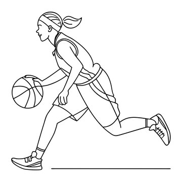 Dynamic female athlete dribbling basketball during intense game