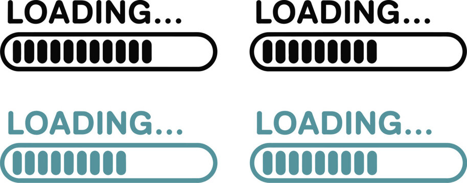 Loading progress bar set, sleek progress indicators with modern typography designed for mobile apps websites and software interface design.