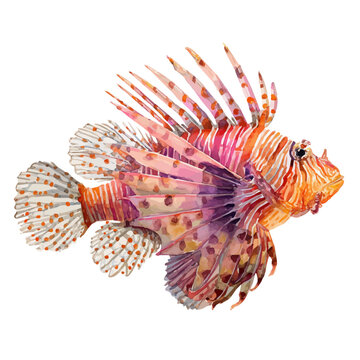 Lionfish, watercolor vector, isolated on a white background.