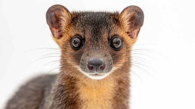 Close-up Portrait of a Fossa's Face and Fur Texture