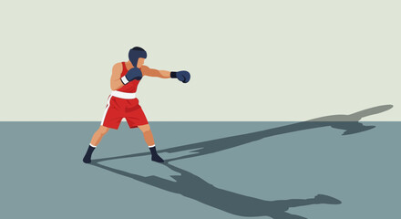 Fototapeta premium Boxer Training with Long Shadow, Punching, Boxing Sport Concept