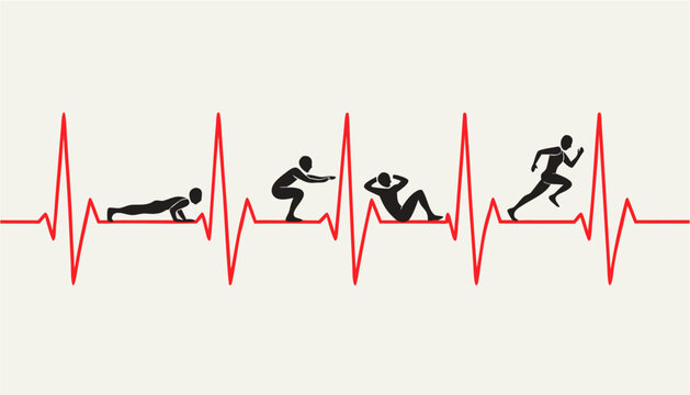 Fitness Exercises on a Heartbeat Line.

