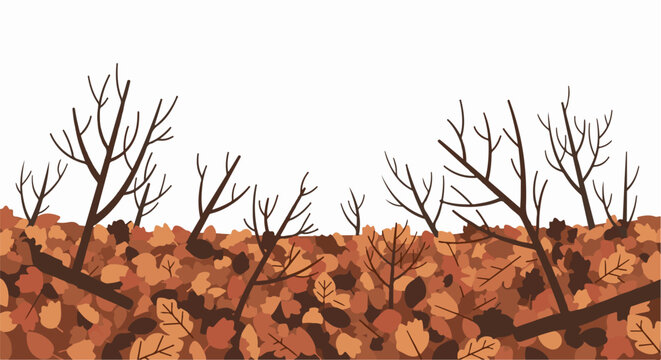 A dense carpet of fallen autumn leaves obscures bare tree branches reaching upwards