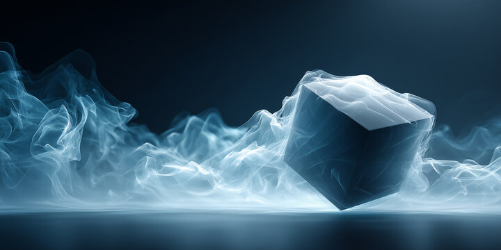 abstract superconductivity concept with cold white vapor and blue energy lines