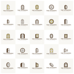 Fototapeta premium Set of Luxury window classic vintage logo vector template. Creative window classic logo design concepts.