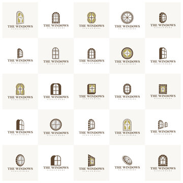Set of Luxury window classic vintage logo vector template. Creative window classic logo design concepts.