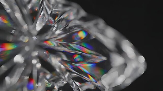 Closeup Macro Shot of a Diamond with Rainbow Refractions.