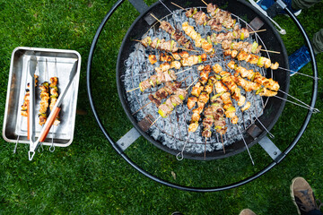 Fototapeta na wymiar souvlaki being prepared on a grill