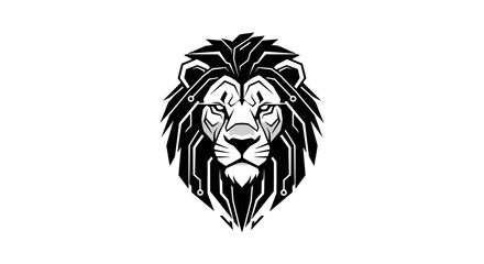Obraz premium Futuristic Lion Head Logo - Cyberpunk Animal Art, Graphic Design