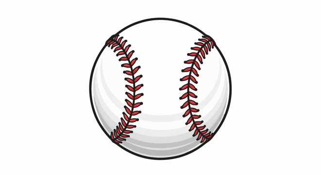 Simple cartoon illustration of a white baseball with red stitching