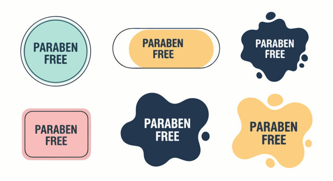 Six abstract shapes with "Paraben Free" text in bold font