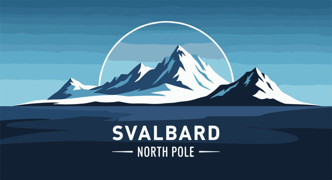 Stylized arctic mountain range with icy peaks under a pale sky