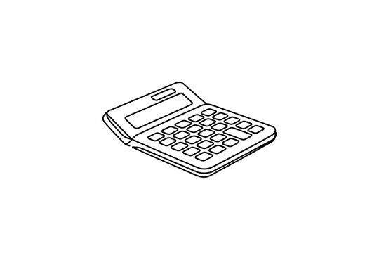 Outline drawing of a basic calculator with keys and display, calculator