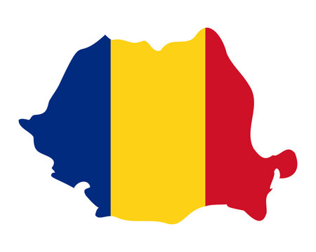 Flag of Romania in the form of a simplified map of this country