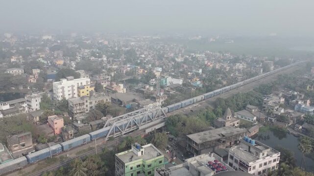 Aerial view shot of Howrah city