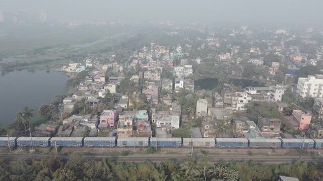 Aerial view shot of Howrah city
