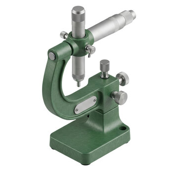 Green vintage industrial micrometer comparator stand cutout on transparent background