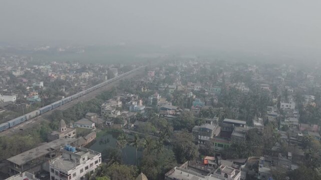 Aerial view shot of Howrah city