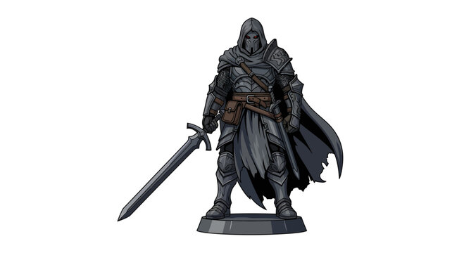 Dark Armored Warrior Miniature with Hood and Greatsword