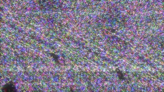 Psychedelic VHS grain color overlay with retro analog noise pulse and saturated tape static texture, for use as video overlay.