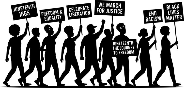 Juneteenth freedom march silhouette.