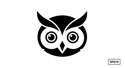 Obraz premium Stylized Owl Head Icon, Black Silhouette on White Background, Vector Art