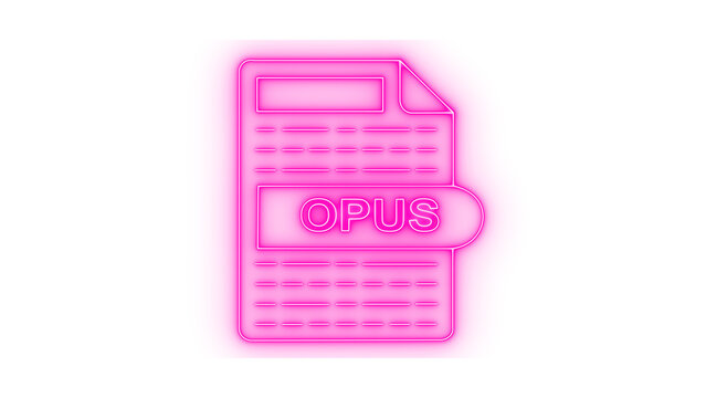 Colorful neon opus file format icon for audio coding and digital sound storage applications representing modern multimedia technology isolated on transparent background for web design