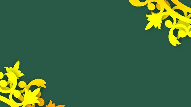 Elegant Yellow Floral Ornaments on Dark Green Background.
