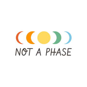 Not a phase moon cycles illustration with vibrant rainbow moon phases isolated on white. Retro aesthetic LGBTQ identity graphic for bisexual visibility, queer pride month, celestial vector sticker.