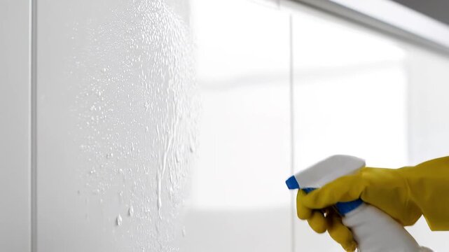 Hand Holding Spray Bottle near Window, Close-up View
