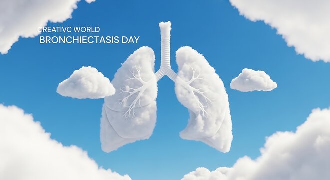 World Bronchiectasis Day concept with cloud lungs in blue sky