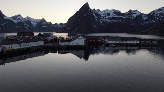 Views of mountains and water in Norway during early morning light