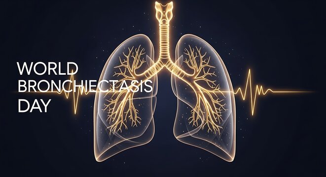 World Bronchiectasis Day Medical Illustration of Glowing Lungs