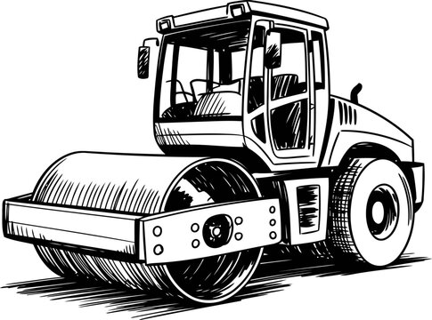 Road roller construction machine compacting asphalt surface for building and repair works