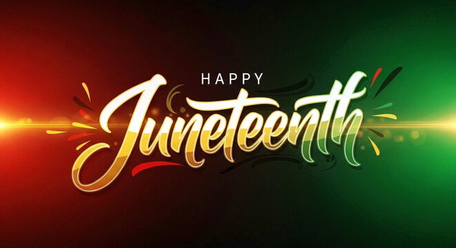 Happy Juneteenth celebration day with colorful abstract background and light effects.