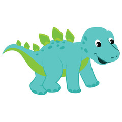 Obraz premium Adorable and Friendly Cartoon Stegosaurus Dinosaur Illustration in Bright Blue and Green Tones, Perfect for Children's Books and Playful Designs