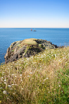 Coastal View toward Petit Minou Lighthouse from Pointe Saint‑Mathieu, Plougonvelin, Finistere, Brittany, France