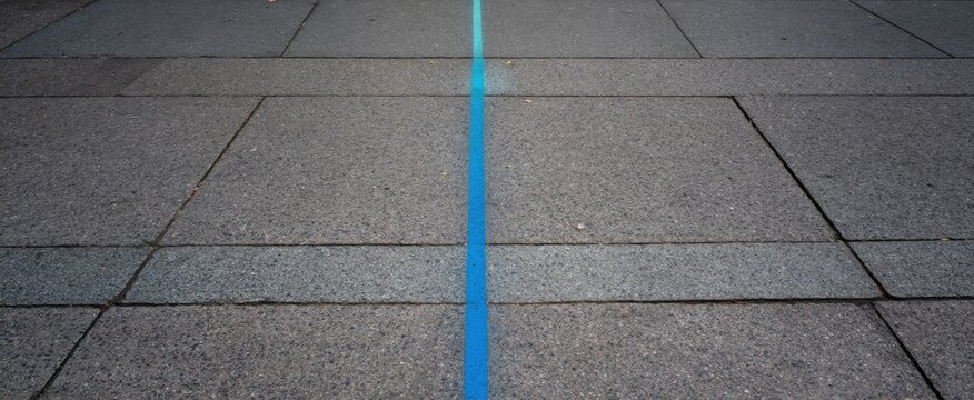 A winding blue marked chalk line dances across the pavement like a playful ribbon.