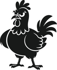 Angry rooster silhouette vector logo, aggressive chicken full body icon, farm bird mascot isolated on white background © Creative Juel 