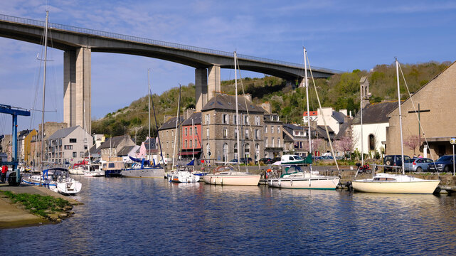 Sailboats moored on the river Gou&euml;t in the port of Saint-Brieuc, commune in the C&ocirc;tes-d'Armor department in Brittany in northwestern France.