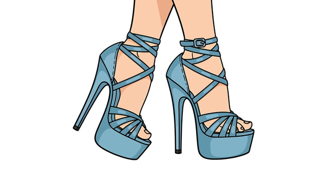 Stylish light blue platform high heels with strappy design