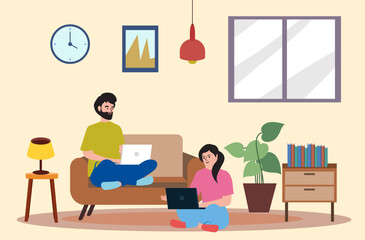 Fototapeta premium people working together relaxed home setting illustration lifestyle communication