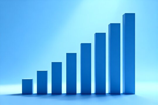 Blue bar chart showing growth trend