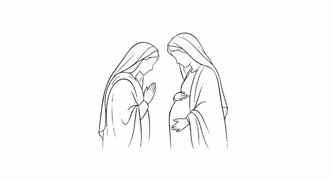 Pregnant woman and another bowing in prayer