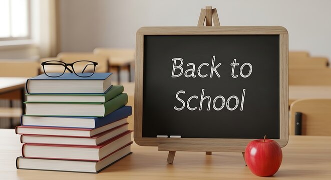 Back to school essentials on a classroom desk