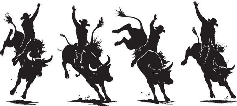 Black vector silhouettes of dancing girls and an equestrian rider on a horse create a wild animal illustration design featuring a pony and a dog in a sport jump