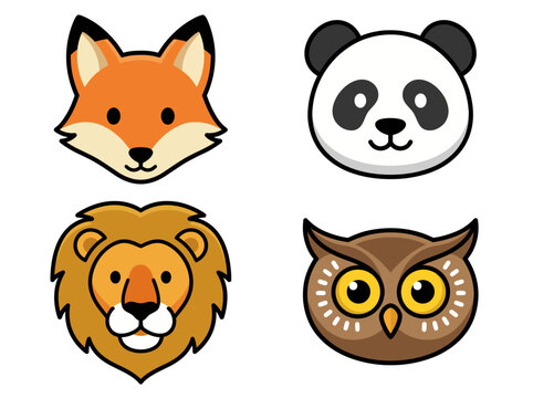 This adorable image features cute animal face icons, perfect for children's education and entertainment, showcasing friendly and engaging characters in a playful style.