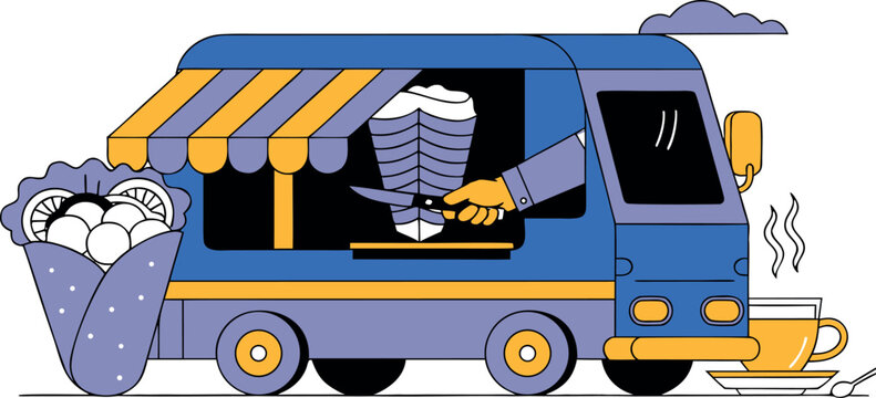 Arabic Food Truck Vector Illustration with Shawarma Street Food Concept
