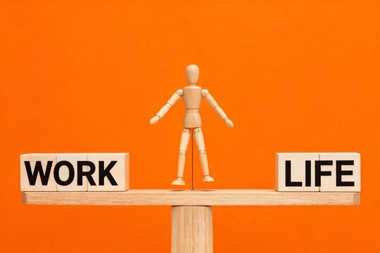Wooden figure balancing work life