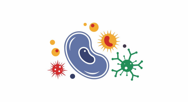 A diverse collection of stylized microscopic organisms and cells
